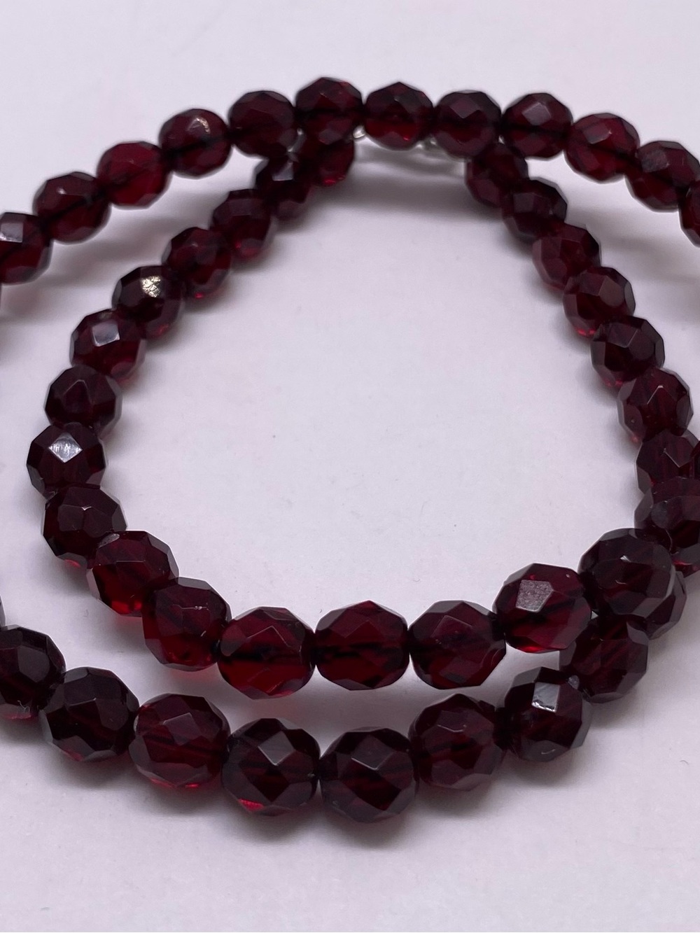Vintage Deep Red Crystal Faceted Beaded Necklace